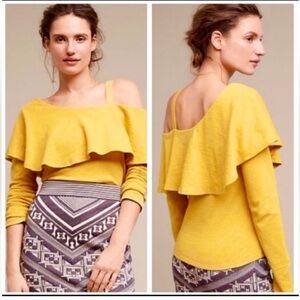 POSTMARK Anthropologie Mustard One Shoulder Ruffle Cotton Knit Top
NWT L